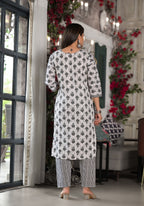 Juniper Women's Black Ethnic Motif Printed Cotton Kurta, Pant And Dupatta Set With Mirror & Thread Work