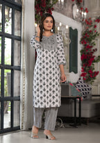 Juniper Women's Black Ethnic Motif Printed Cotton Kurta, Pant And Dupatta Set With Mirror & Thread Work