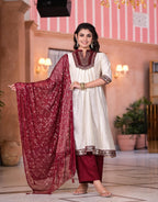 Juniper Women's Ivory Zari Embroidered Chanderi Kurta Set With Sequins & Beads
