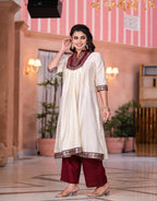 Juniper Women's Ivory Zari Embroidered Chanderi Kurta Set With Sequins & Beads