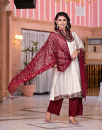 Juniper Women's Ivory Zari Embroidered Chanderi Kurta Set With Sequins & Beads