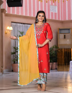 Juniper Women's Multi Color Floral Printed Viscose Kurta Set With Mirror & Thread Work - Distacart
