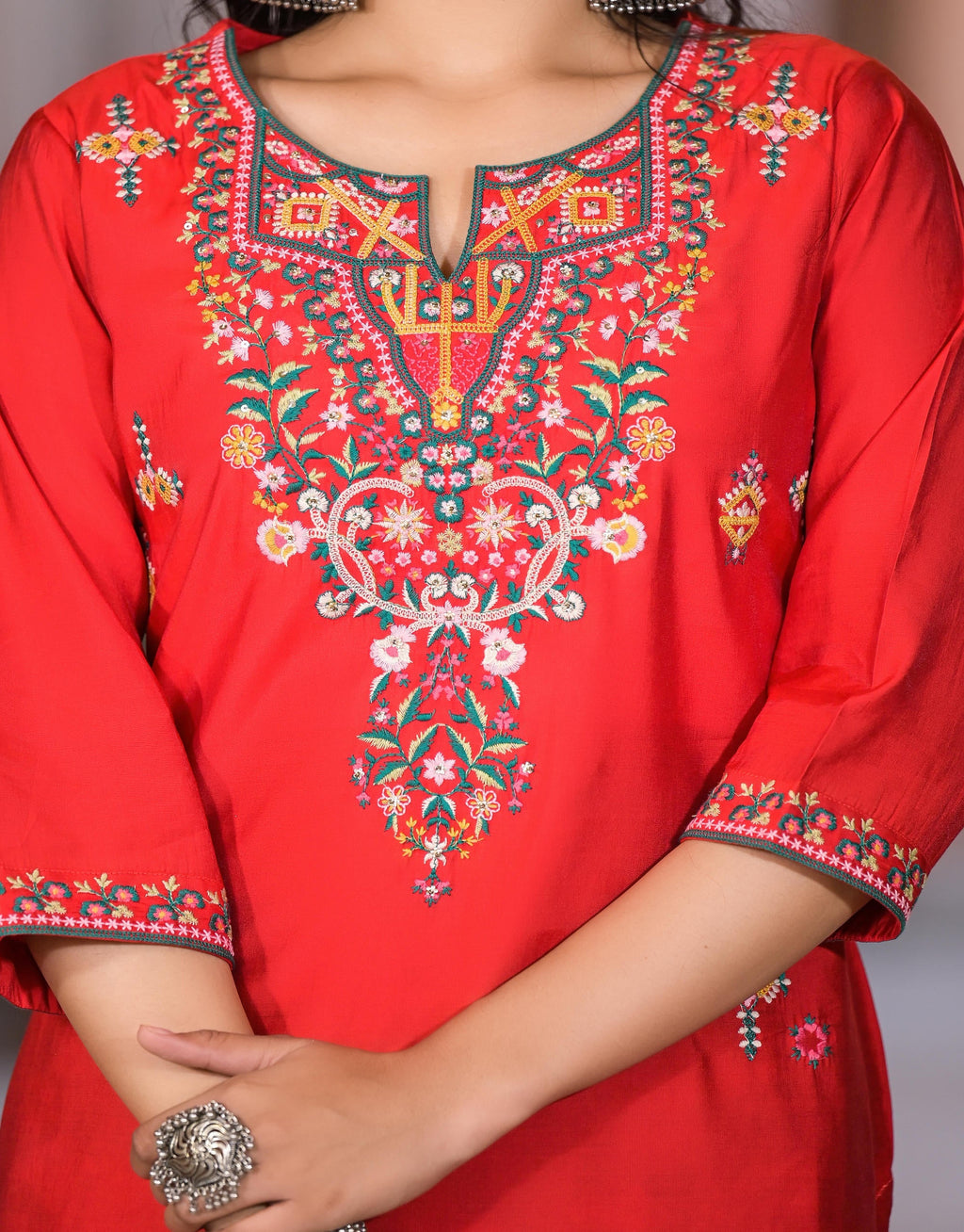 Juniper Women's Multi Color Floral Printed Viscose Kurta Set With Mirror & Thread Work - Distacart