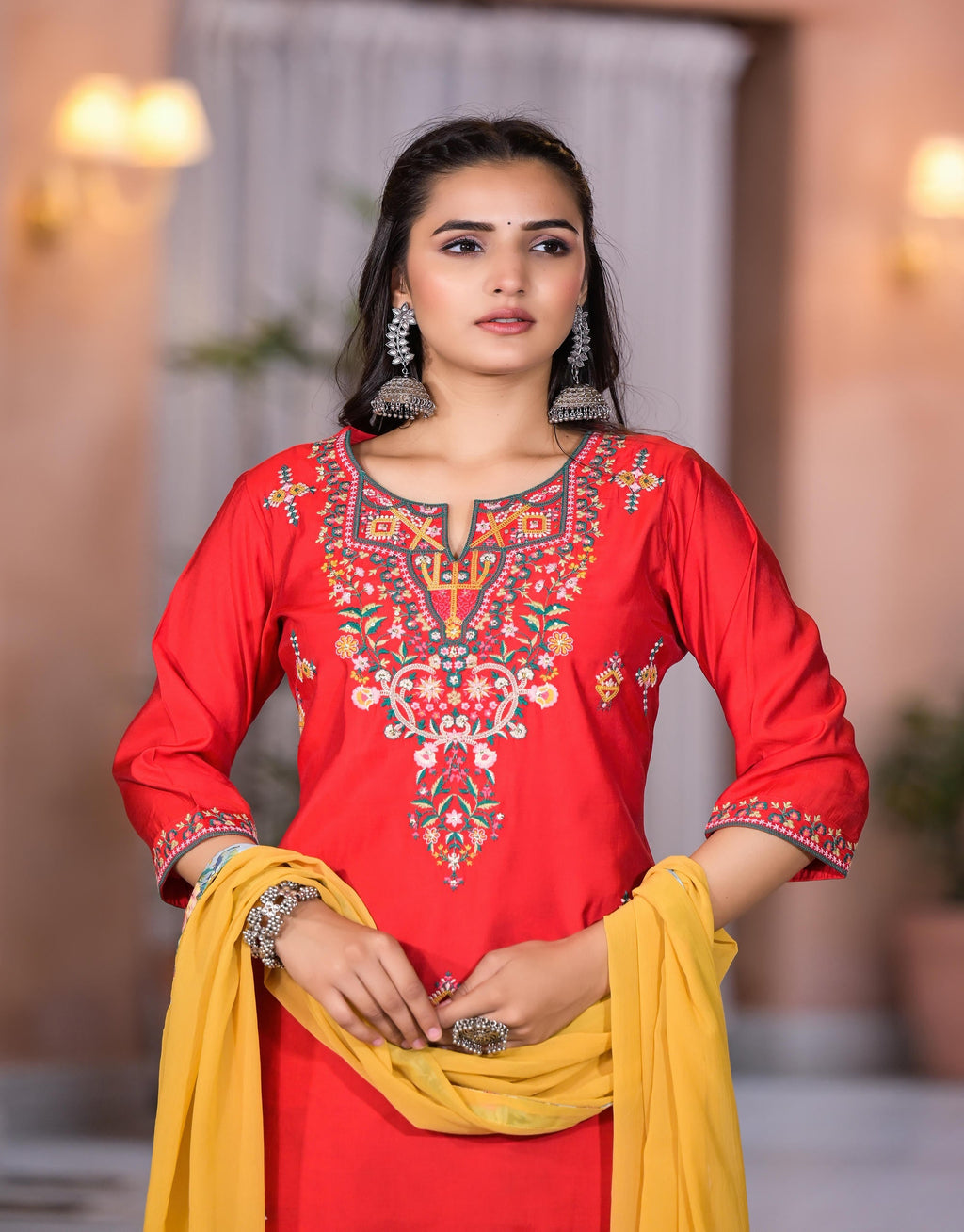 Juniper Women's Multi Color Floral Printed Viscose Kurta Set With Mirror & Thread Work - Distacart