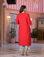 Juniper Women's Multi Color Floral Printed Viscose Kurta Set With Mirror & Thread Work - Distacart