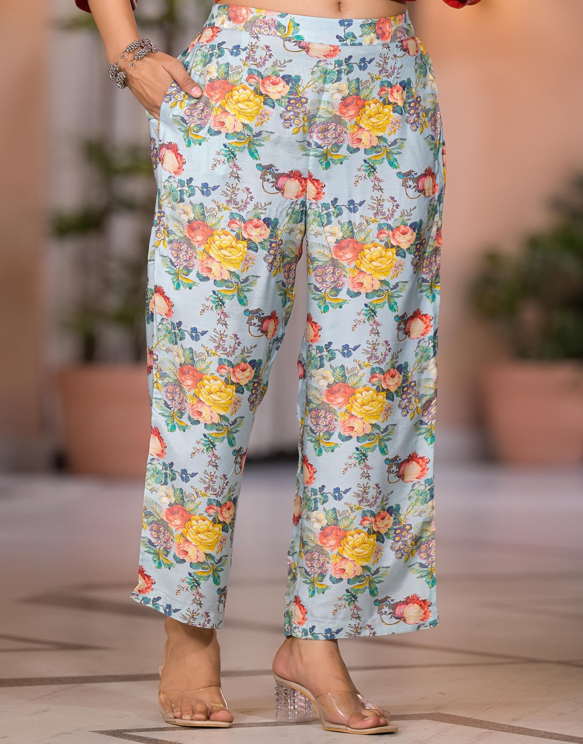 Juniper Women's Multi Color Floral Printed Viscose Kurta Set With Mirror & Thread Work - Distacart