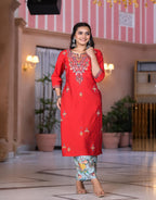 Juniper Women's Multi Color Floral Printed Viscose Kurta Set With Mirror & Thread Work - Distacart