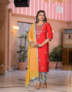 Juniper Women's Multi Color Floral Printed Viscose Kurta Set With Mirror & Thread Work - Distacart