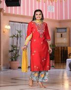 Juniper Women's Multi Color Floral Printed Viscose Kurta Set With Mirror & Thread Work - Distacart