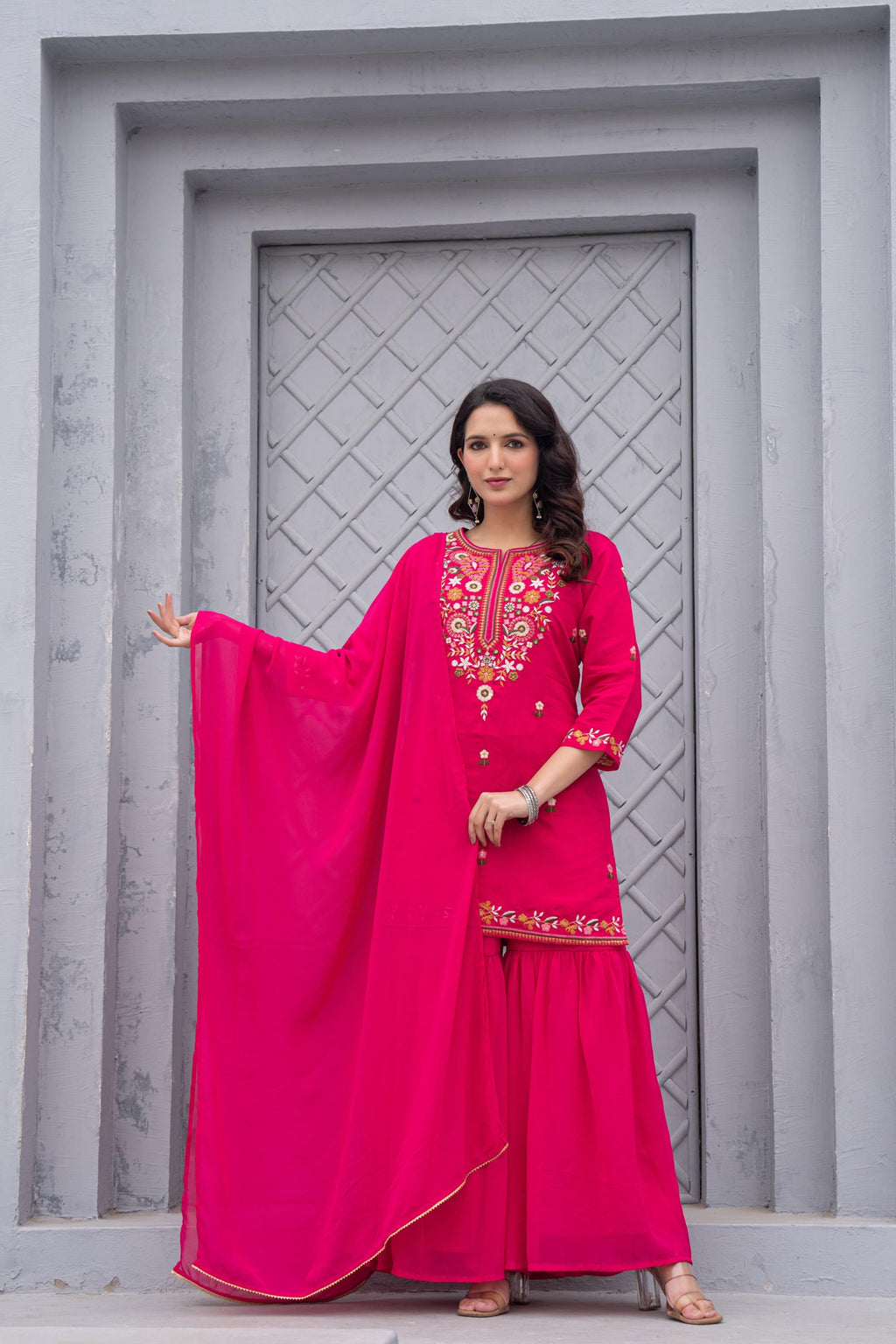 Juniper Gulnaar Gulab Embroidered Sharara Set - Distacart