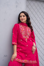 Juniper Gulnaar Gulab Embroidered Sharara Set - Distacart