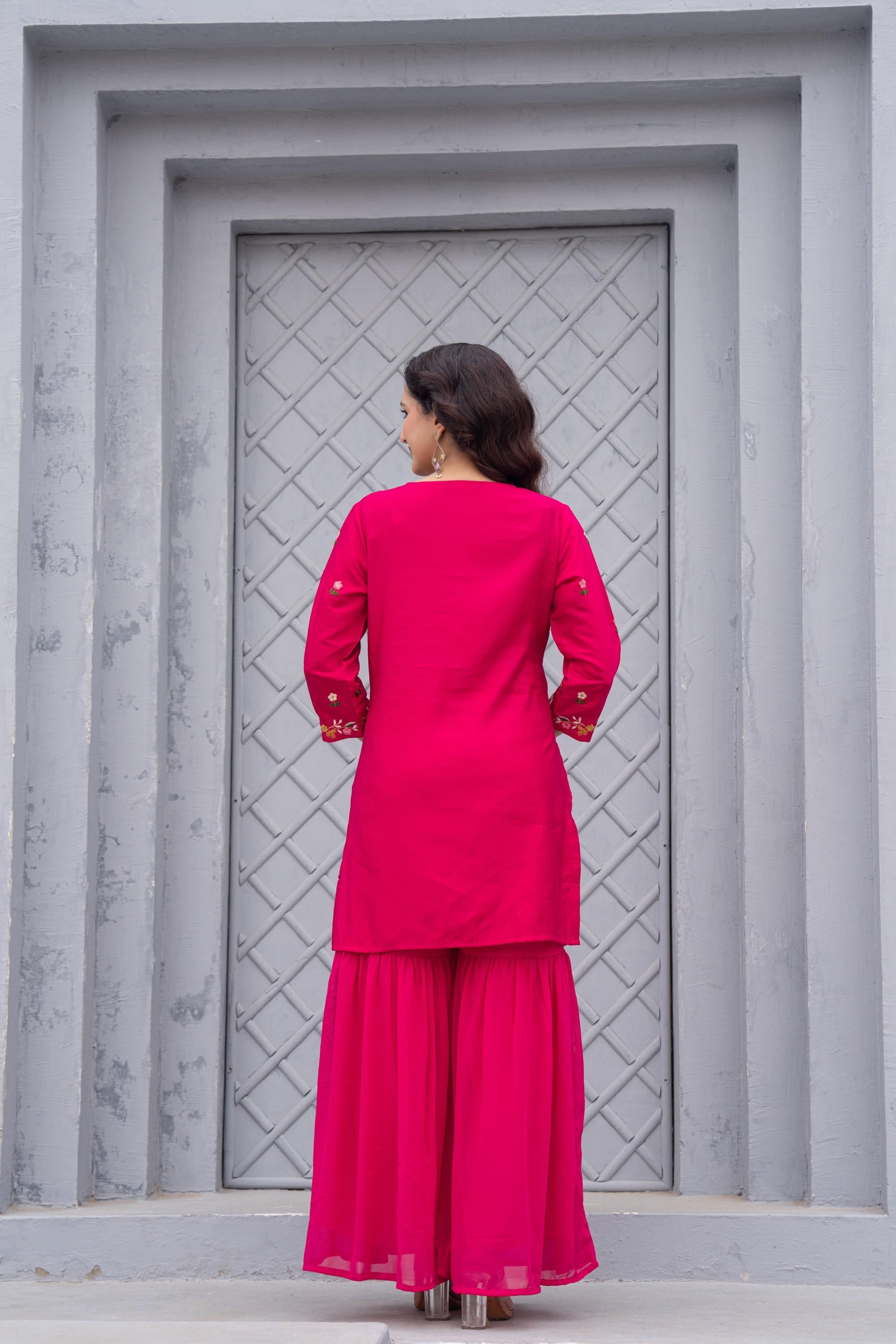 Juniper Gulnaar Gulab Embroidered Sharara Set - Distacart