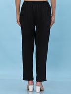 Juniper Women's Black Solid Cotton Pants with Partially Elasticated Waistband and Two Side Pockets