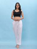 Juniper Women's White Solid Cotton Pants with Partially Elasticated Waistband and Two Side Pockets