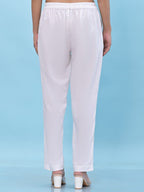 Juniper Women's White Solid Cotton Pants with Partially Elasticated Waistband and Two Side Pockets
