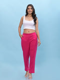 Juniper Women's Fuchsia Solid Cotton Pants with Partially Elasticated Waistband and Two Side Pockets