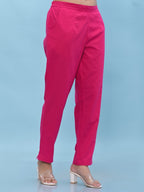 Juniper Women's Fuchsia Solid Cotton Pants with Partially Elasticated Waistband and Two Side Pockets