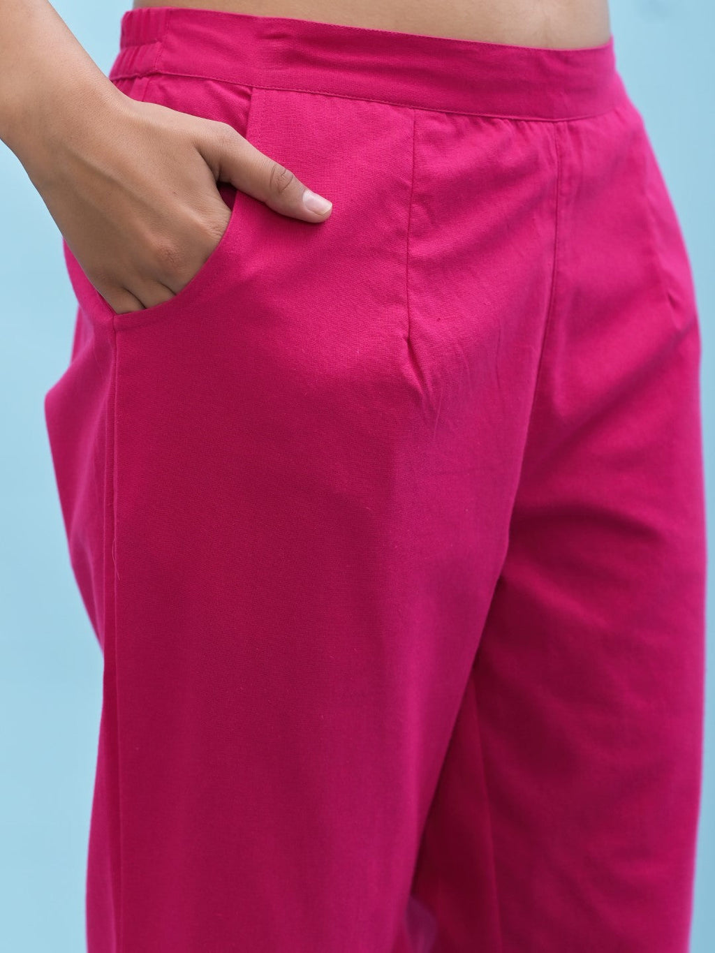 Juniper Women's Fuchsia Solid Cotton Pants with Partially Elasticated Waistband and Two Side Pockets