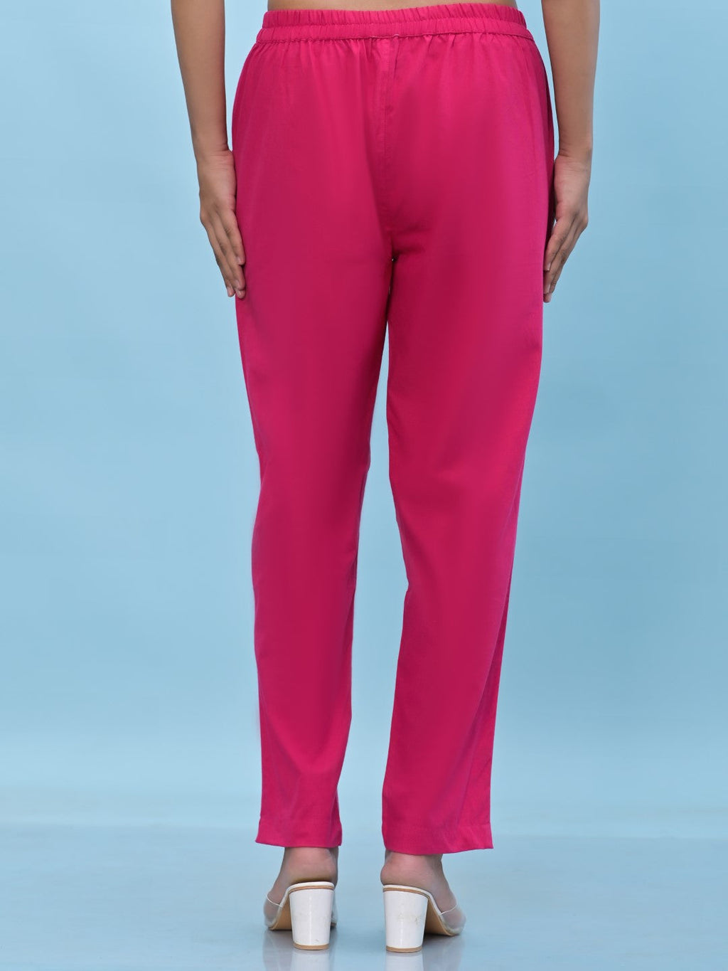 Juniper Women's Fuchsia Solid Cotton Pants with Partially Elasticated Waistband and Two Side Pockets