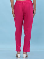 Juniper Women's Fuchsia Solid Cotton Pants with Partially Elasticated Waistband and Two Side Pockets