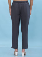 Juniper Women's Grey Solid Cotton Pants with Partially Elasticated Waistband and Two Side Pockets
