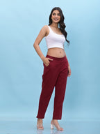 Juniper Women's Maroon Solid Cotton Pants with Partially Elasticated Waistband and Two Side Pockets