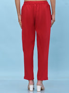 Juniper Women's Red Solid Cotton Pants with Partially Elasticated Waistband and Two Side Pockets