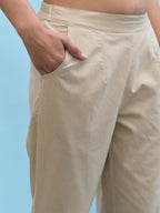Juniper Women's Beige Solid Cotton Pants with Partially Elasticated Waistband and Two Side Pockets