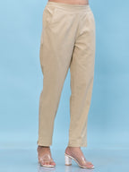 Juniper Women's Beige Solid Cotton Pants with Partially Elasticated Waistband and Two Side Pockets