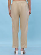 Juniper Women's Beige Solid Cotton Pants with Partially Elasticated Waistband and Two Side Pockets