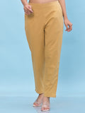 Juniper Women's Gold Solid Cotton Pants with Partially Elasticated Waistband and Two Side Pockets