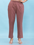 Juniper Women's Mauve Solid Cotton Pants with Partially Elasticated Waistband and Two Side Pockets