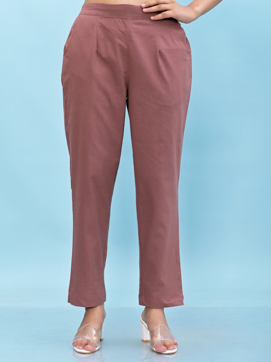 Juniper Women's Mauve Solid Cotton Pants with Partially Elasticated Waistband and Two Side Pockets
