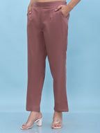Juniper Women's Mauve Solid Cotton Pants with Partially Elasticated Waistband and Two Side Pockets