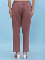 Juniper Women's Mauve Solid Cotton Pants with Partially Elasticated Waistband and Two Side Pockets