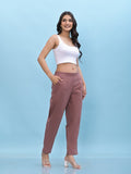 Juniper Women's Mauve Solid Cotton Pants with Partially Elasticated Waistband and Two Side Pockets