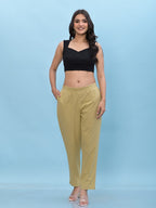 Juniper Women's Olive Solid Cotton Pants with Partially Elasticated Waistband and Two Side Pockets