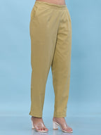 Juniper Women's Olive Solid Cotton Pants with Partially Elasticated Waistband and Two Side Pockets