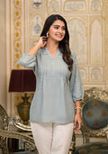 Juniper Women's Grey Solid Rayon Tunic Top With Thread Work