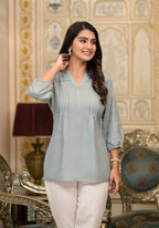 Juniper Women's Grey Solid Rayon Tunic Top With Thread Work