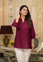 Juniper Women's Wine Solid Rayon Tunic Top With Thread Work