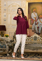 Juniper Women's Wine Solid Rayon Tunic Top With Thread Work
