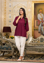 Juniper Women's Wine Solid Rayon Tunic Top With Thread Work
