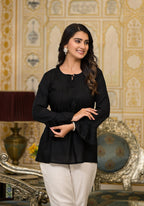 Juniper Women's Black Solid Rayon Top With Tassels &Doris