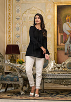 Juniper Women's Black Solid Rayon Top With Tassels &Doris