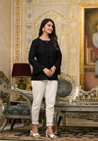 Juniper Women's Black Solid Rayon Top With Tassels &Doris