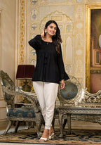 Juniper Women's Black Solid Rayon Top With Tassels &Doris
