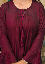 Juniper Women's Plum Solid Rayon Top With Tassels &Doris