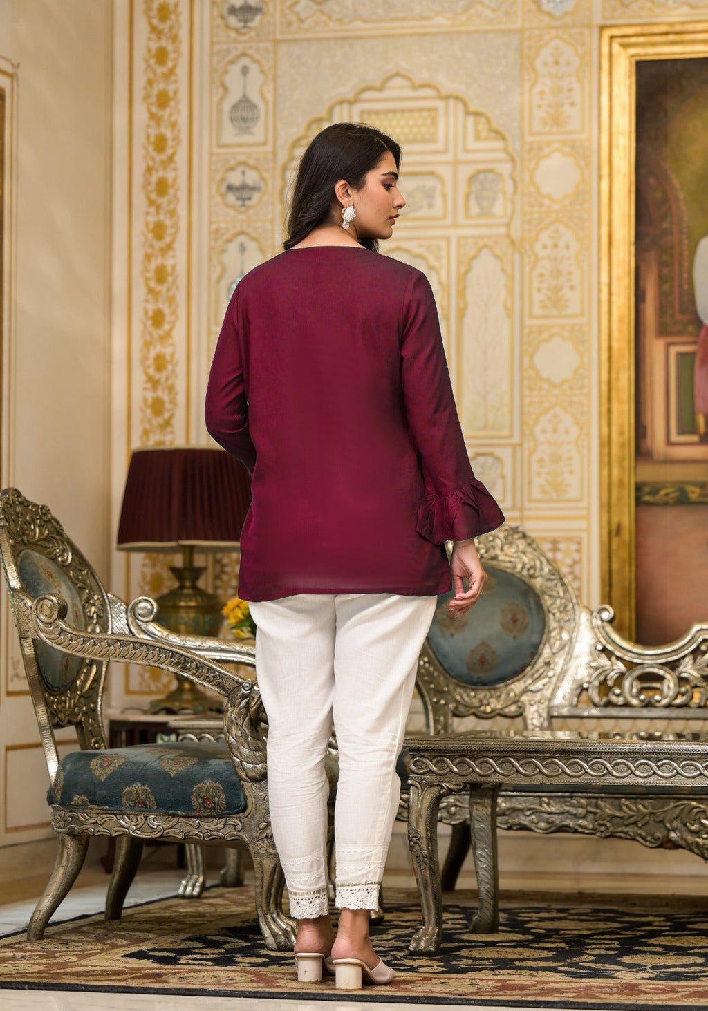 Juniper Women's Plum Solid Rayon Top With Tassels &Doris