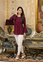 Juniper Women's Plum Solid Rayon Top With Tassels &Doris